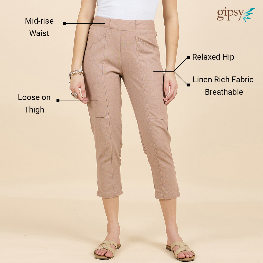 Gipsy Woman Bottom Wear Pant Regular Fit  Linen Khaki