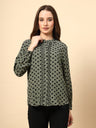 Green Top with Front Pleating and Metal Button