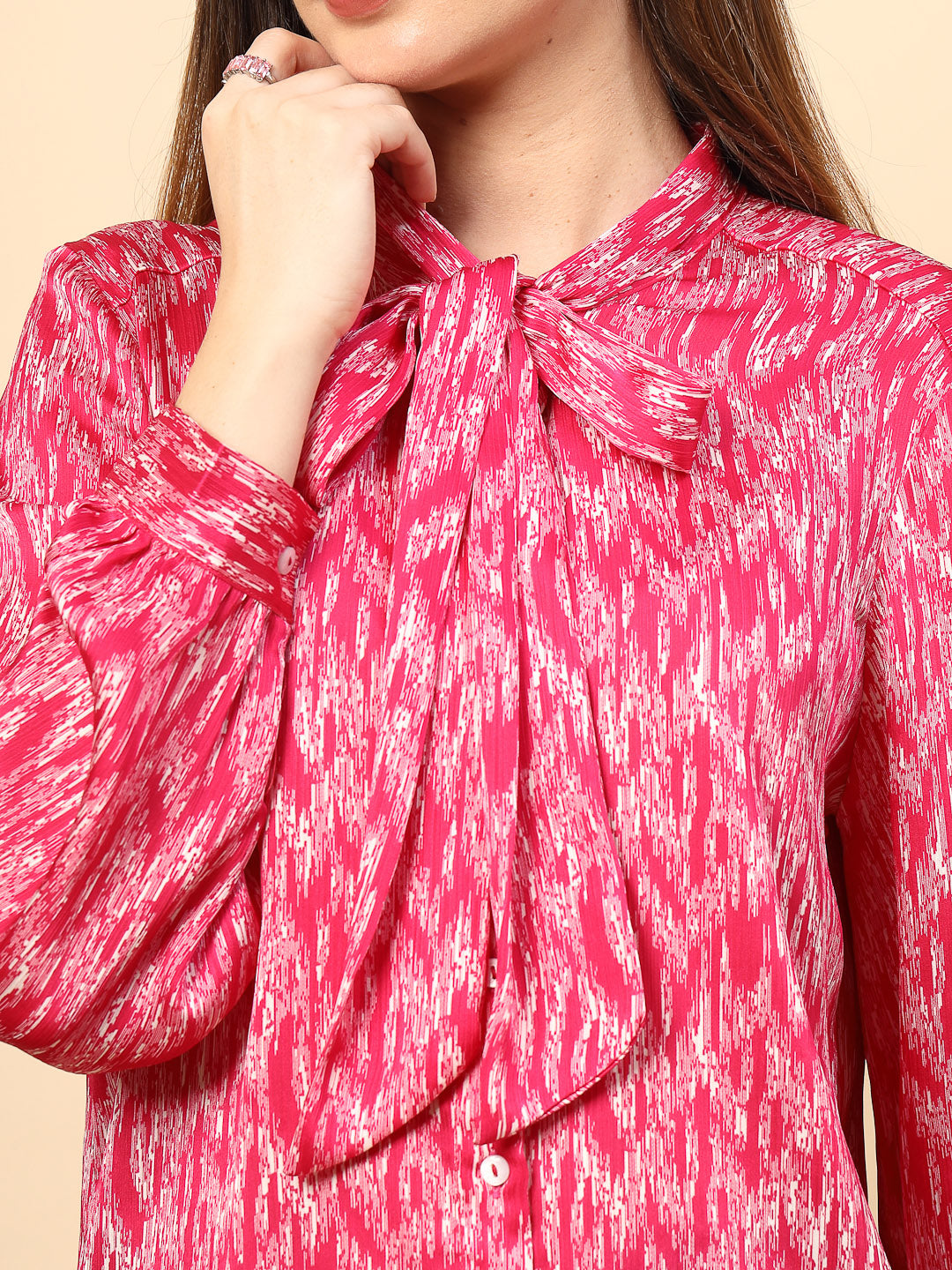 Fuchsia Top with Shine Button and Collar Tie