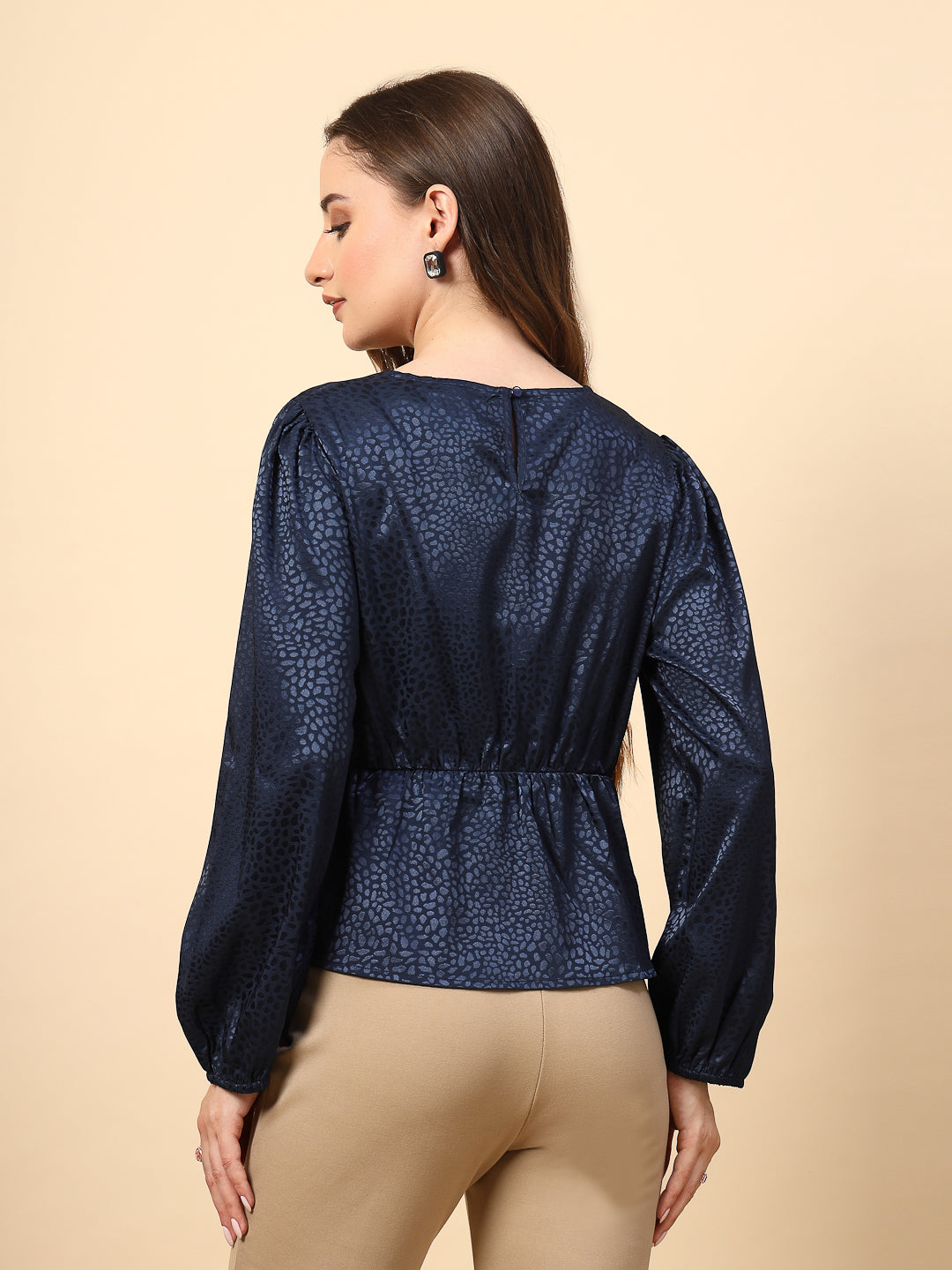Navy Top with Front Fabric Knotting