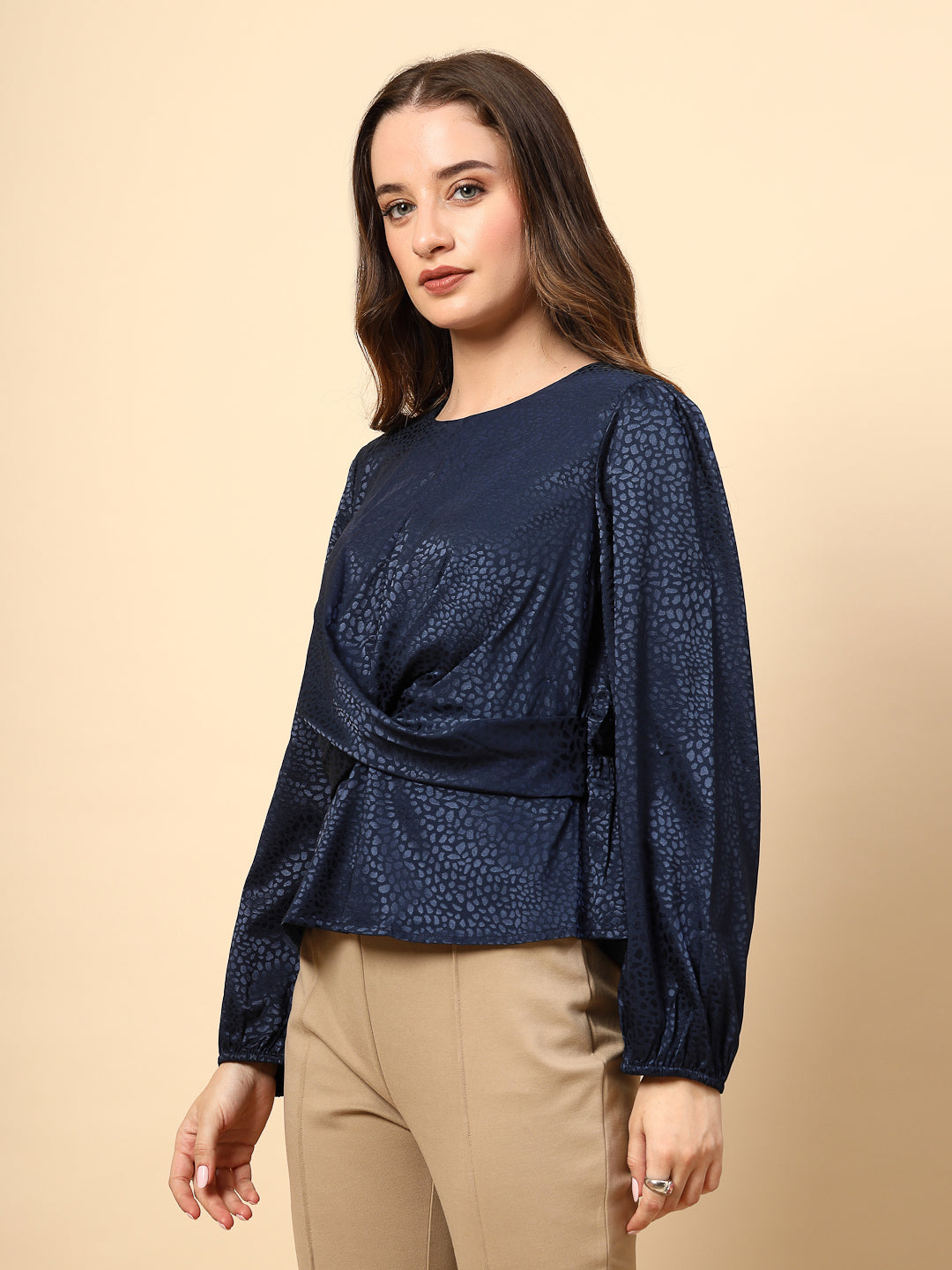 Navy Top with Front Fabric Knotting