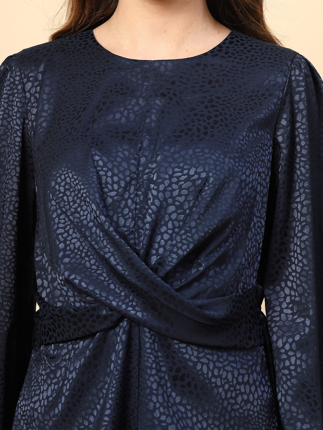 Navy Top with Front Fabric Knotting