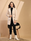 Beige Solid Lapel Collar Coat