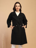 Black Solid Lapel Collar Coat