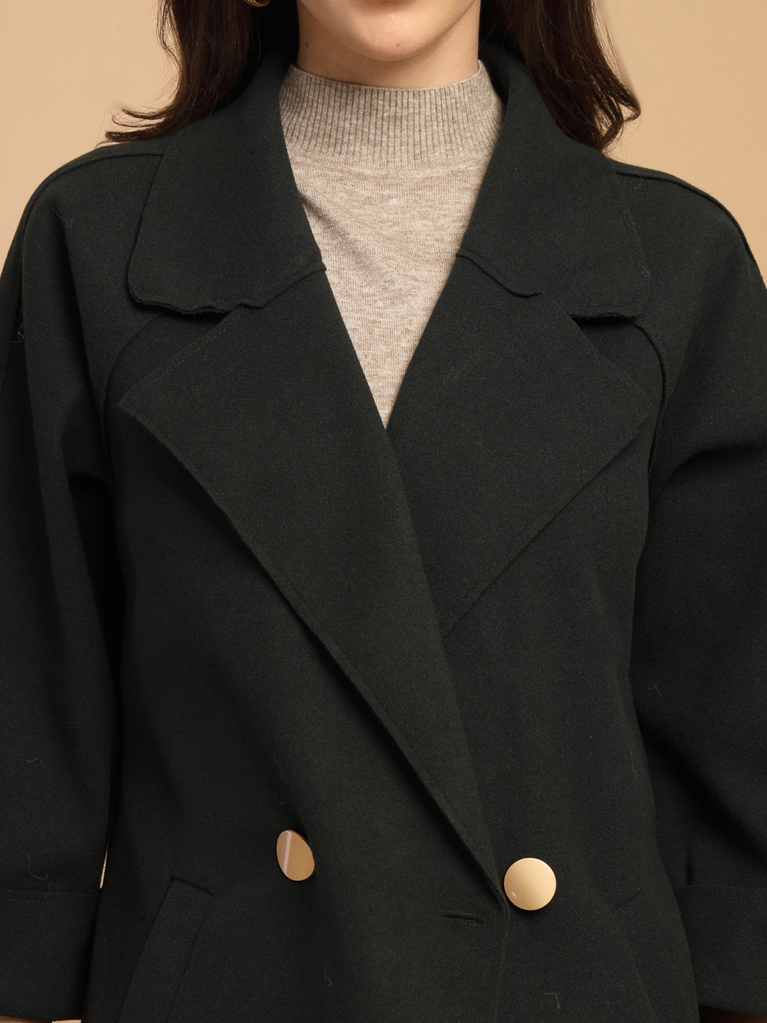 Bottle Green Solid Lapel Collar Coat