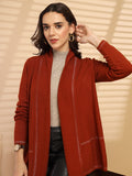 Rust Solid Open Cape with Lapel Collar