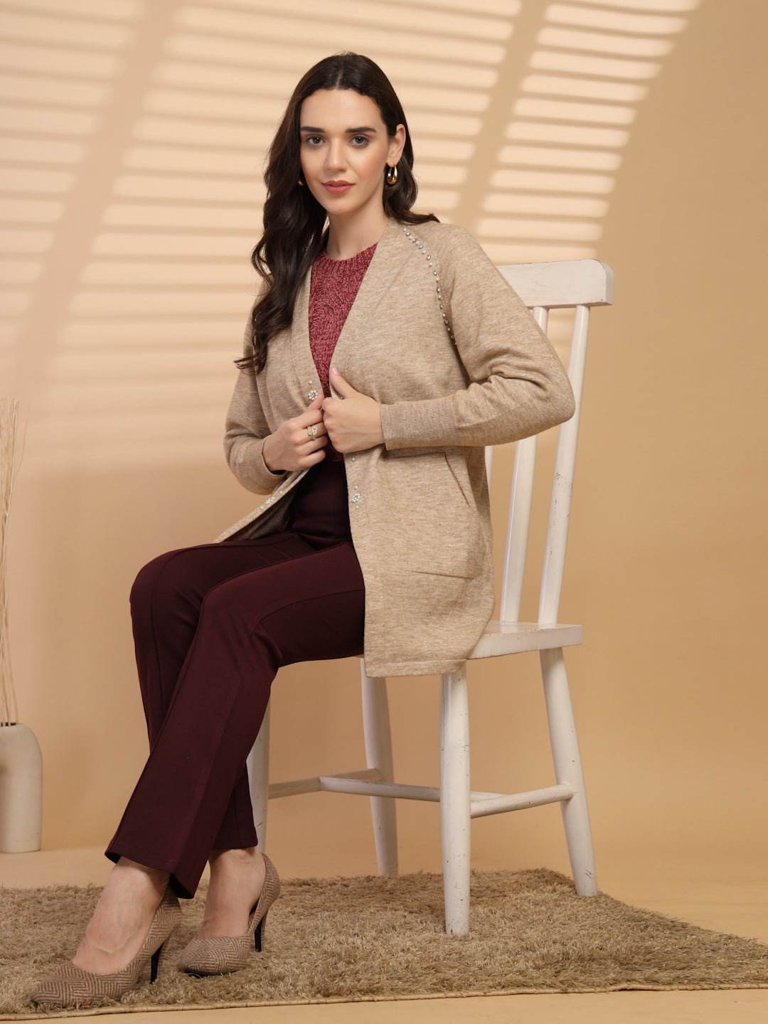 Khaki Open Cape with Lapel Collar