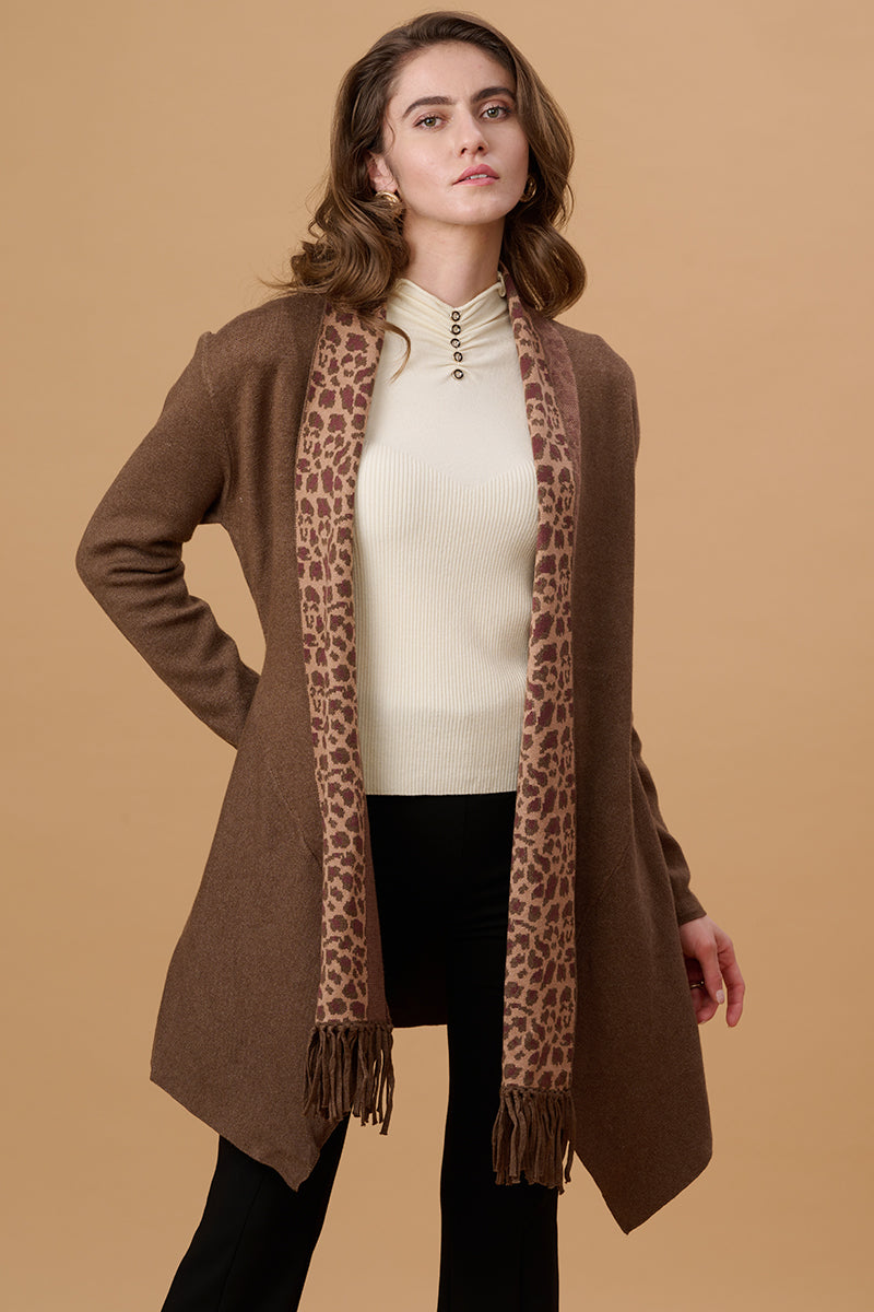 Coffee Open Cape with Lapel Collar
