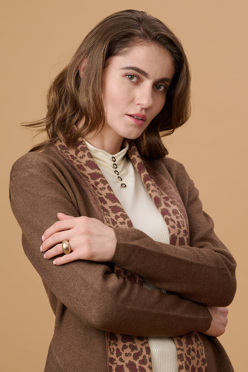 Coffee Open Cape with Lapel Collar