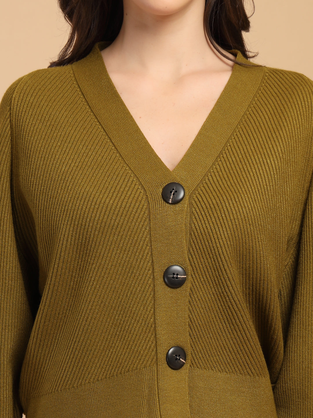 Mustard Solid V-Neck Short Cardigan