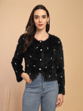 Black Solid V-Neck Short Cardigan