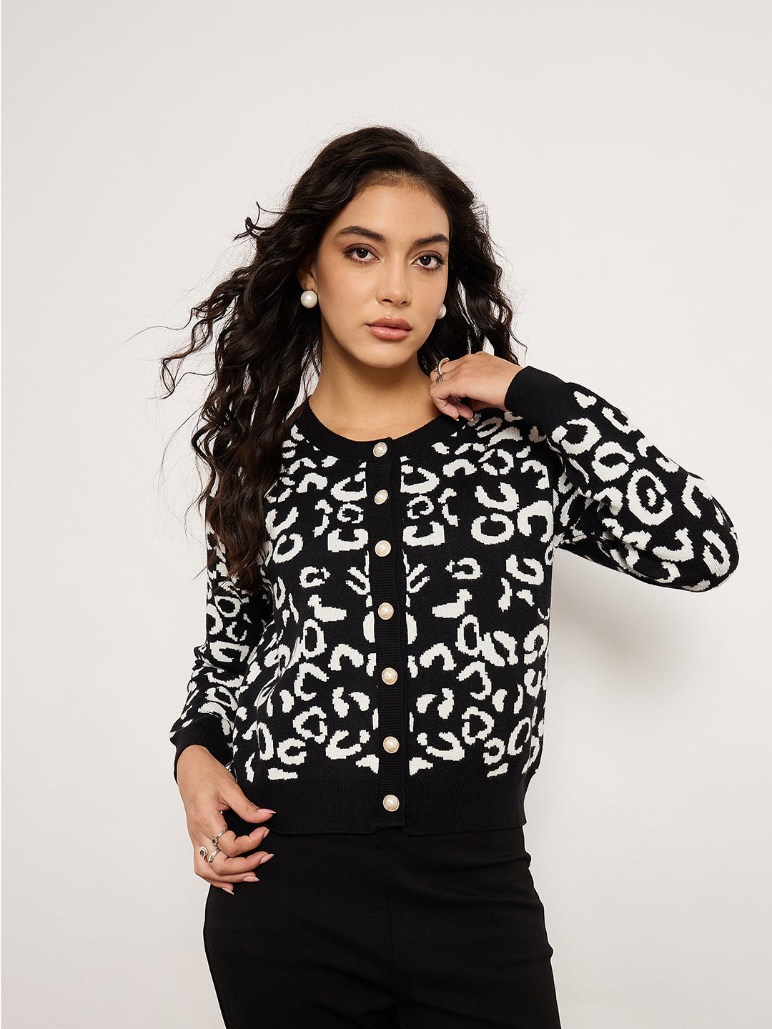 Animal Print Cardigan With Golden Buttons