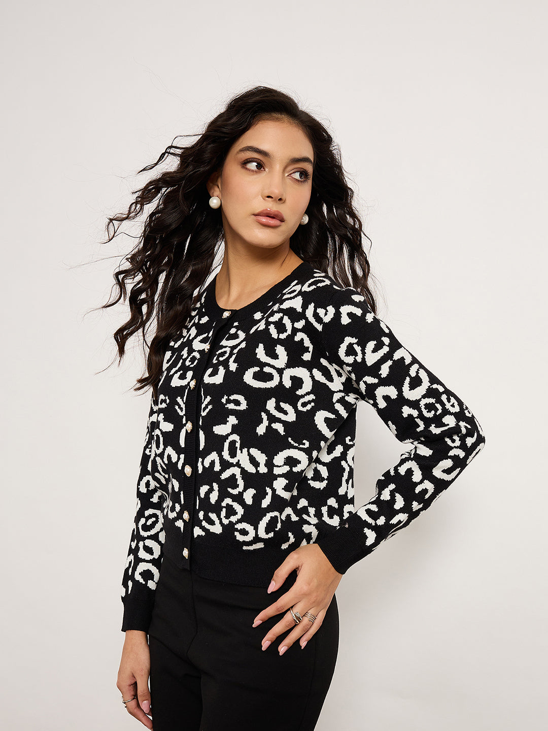 Animal Print Cardigan With Golden Buttons