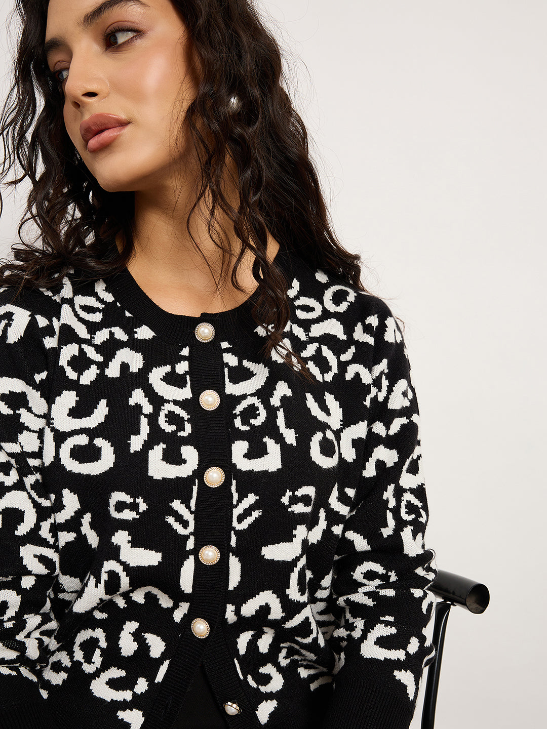 Animal Print Cardigan With Golden Buttons
