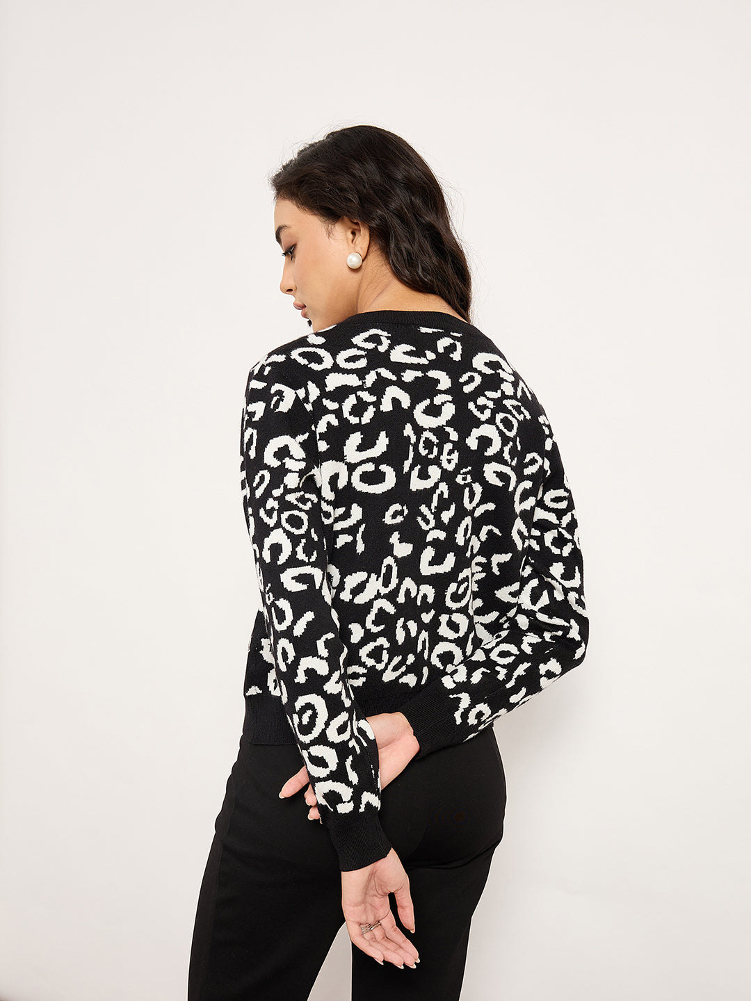 Animal Print Cardigan With Golden Buttons