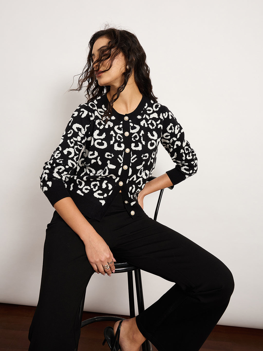 Animal Print Cardigan With Golden Buttons