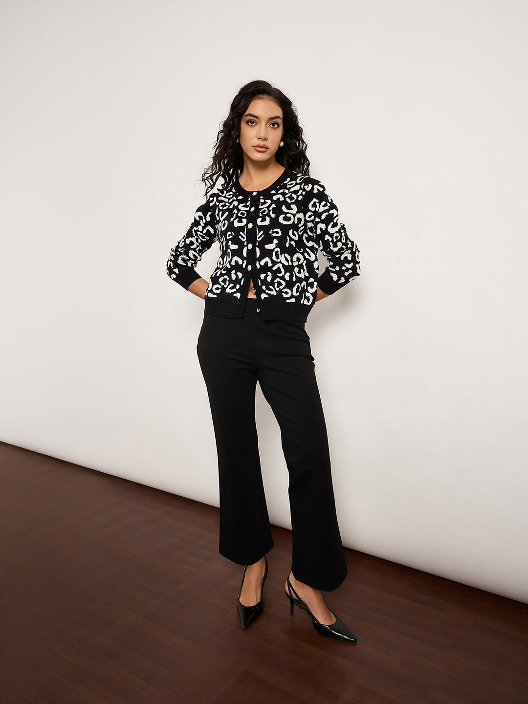 Animal Print Cardigan With Golden Buttons