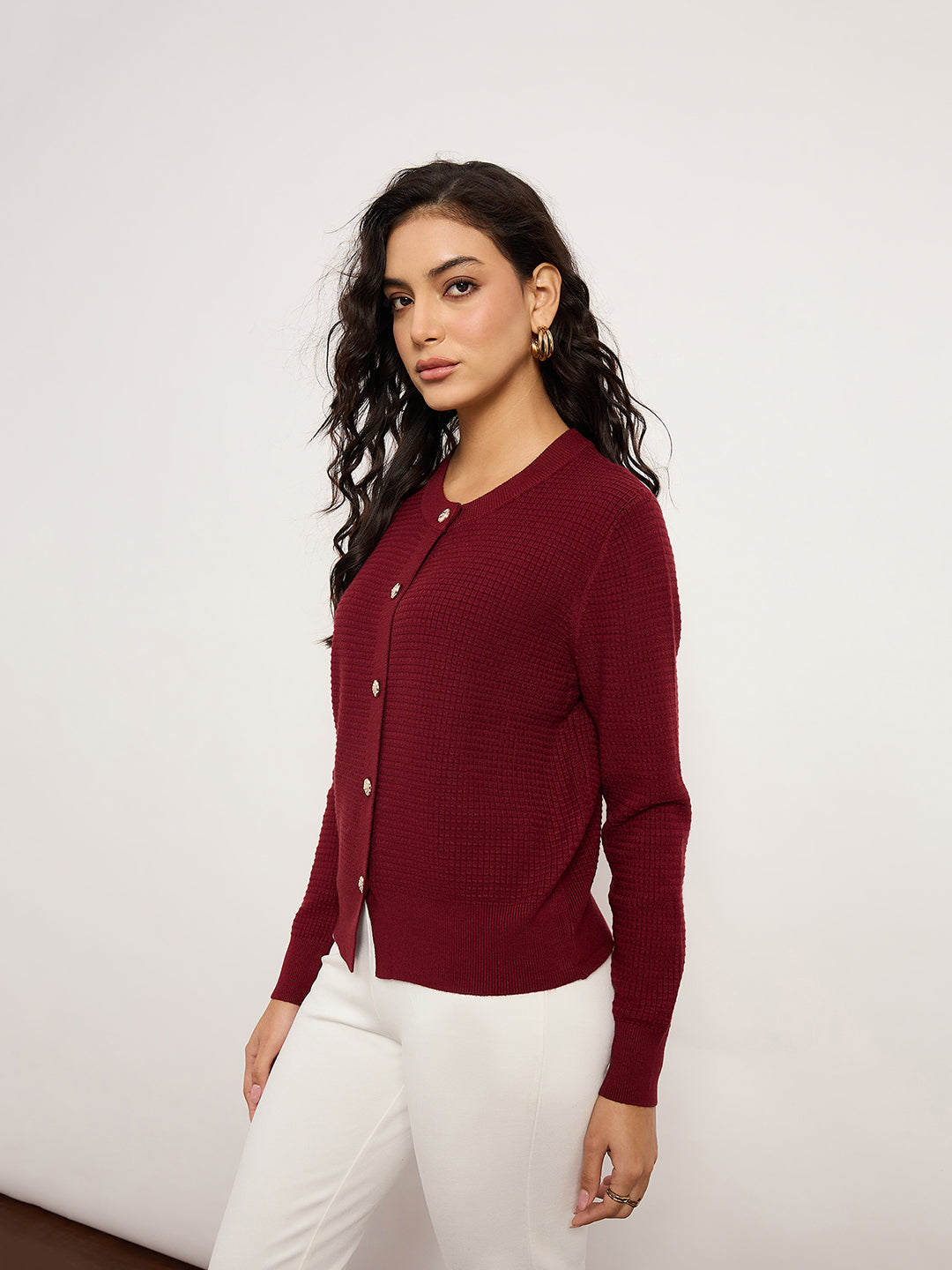 Maroon Jacquard Cardigan