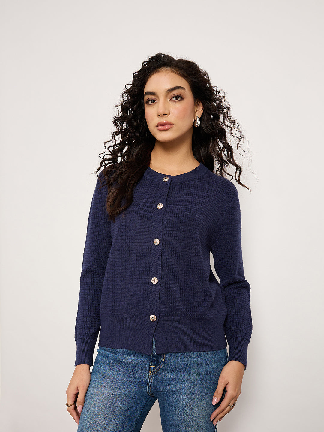 Navy Jacquard Cardigan