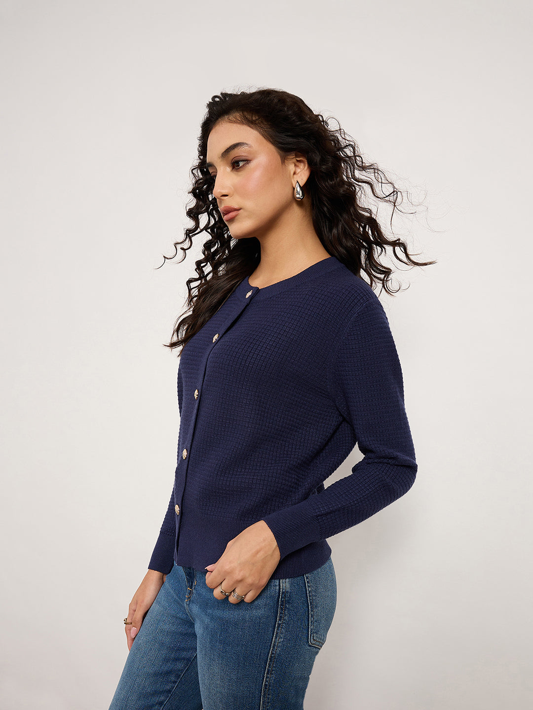 Navy Jacquard Cardigan