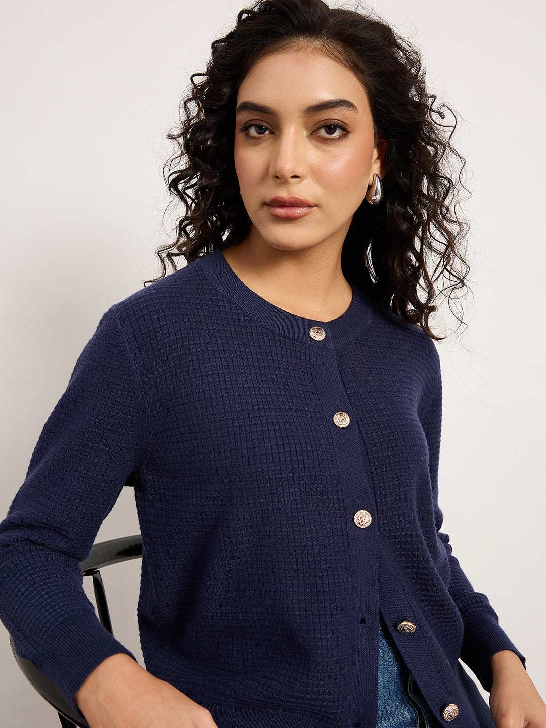 Navy Jacquard Cardigan