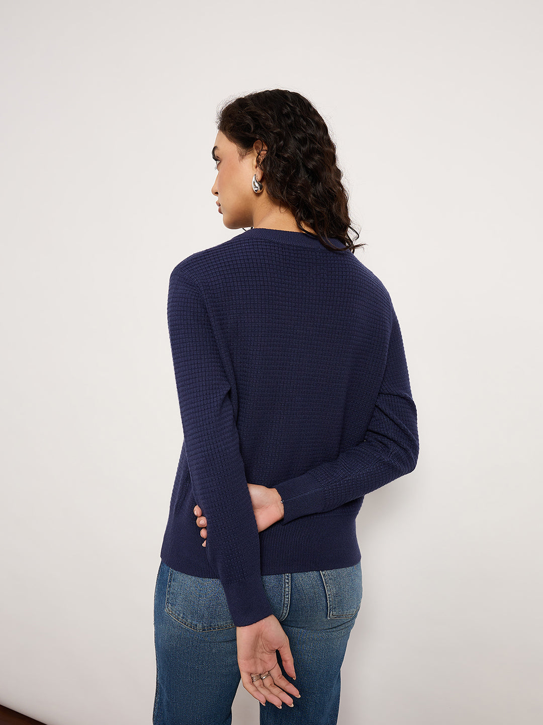 Navy Jacquard Cardigan