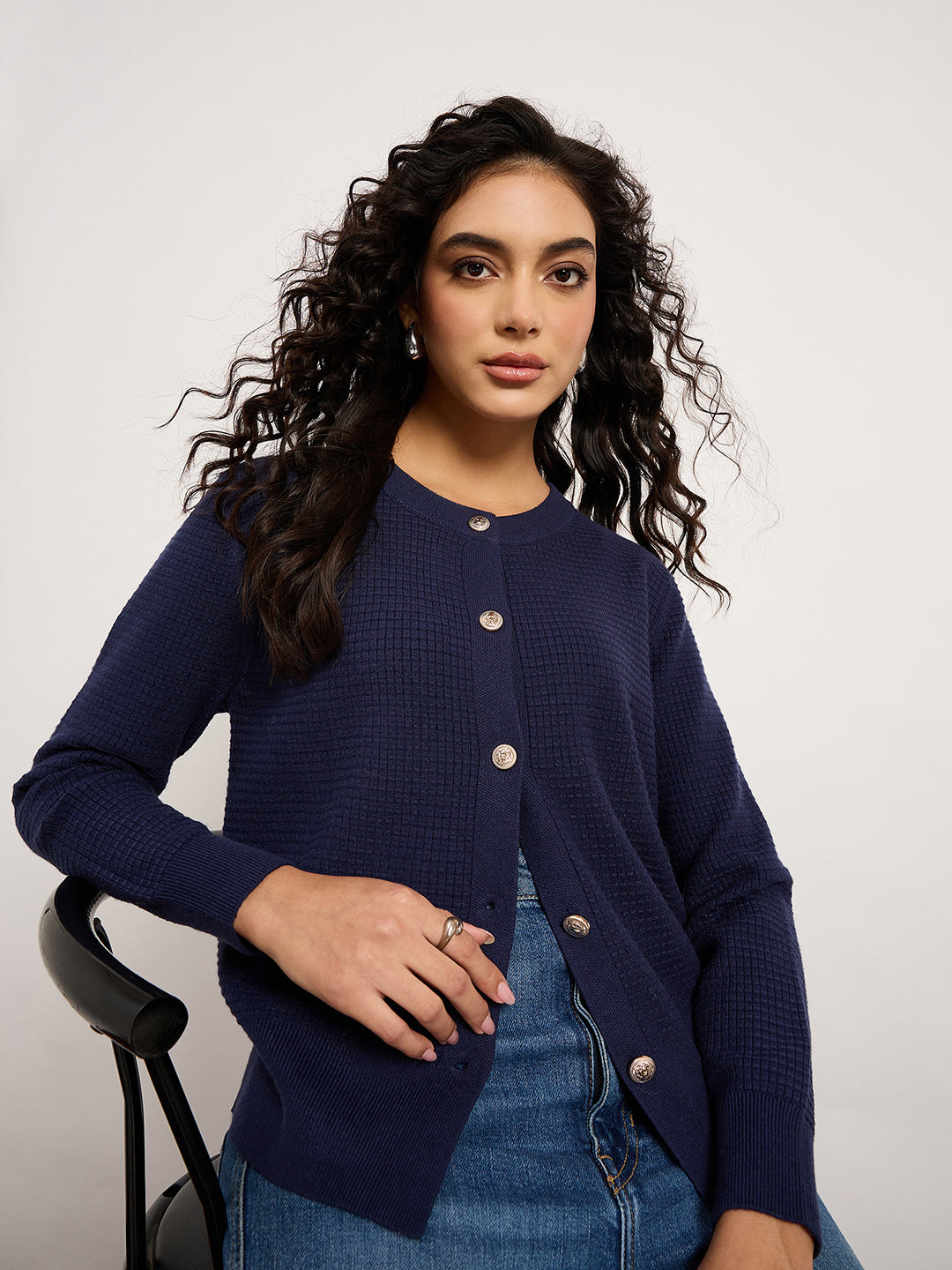 Navy Jacquard Cardigan