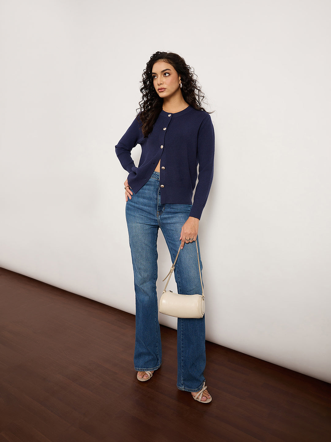 Navy Jacquard Cardigan