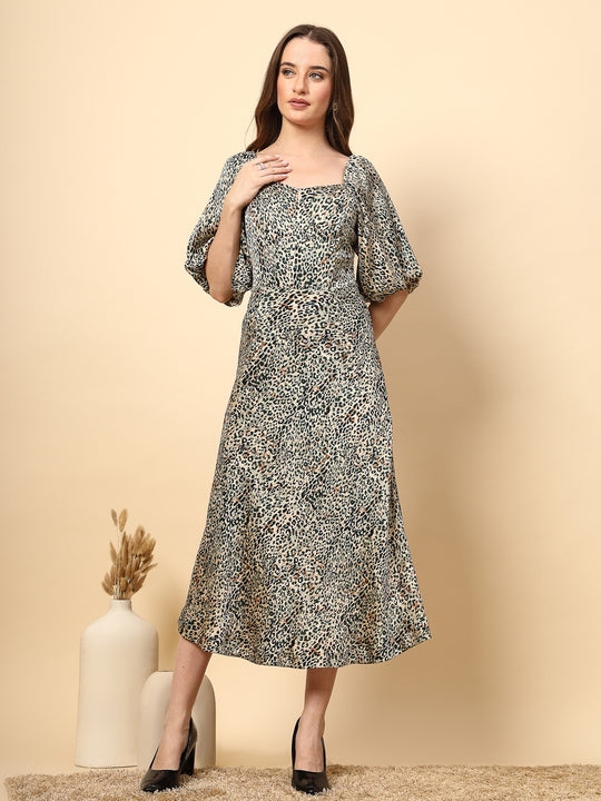 Bottle Green Animal Print Fabric Dress