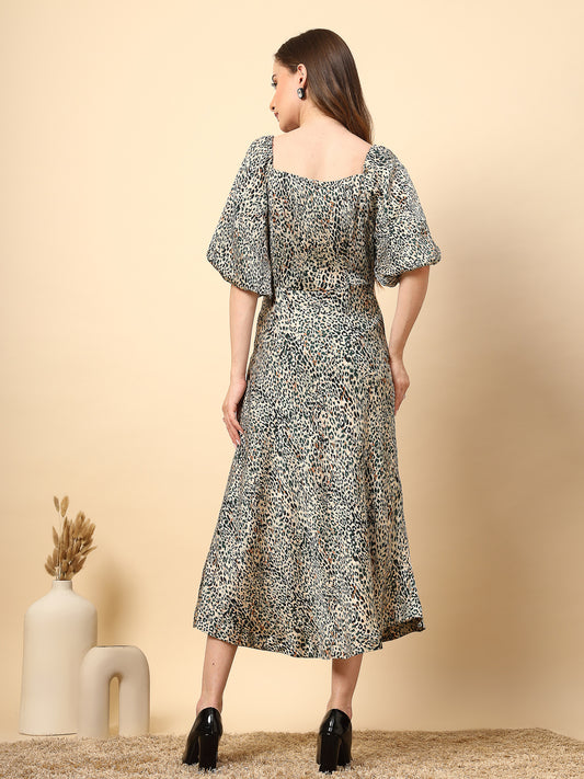 Bottle Green Animal Print Fabric Dress