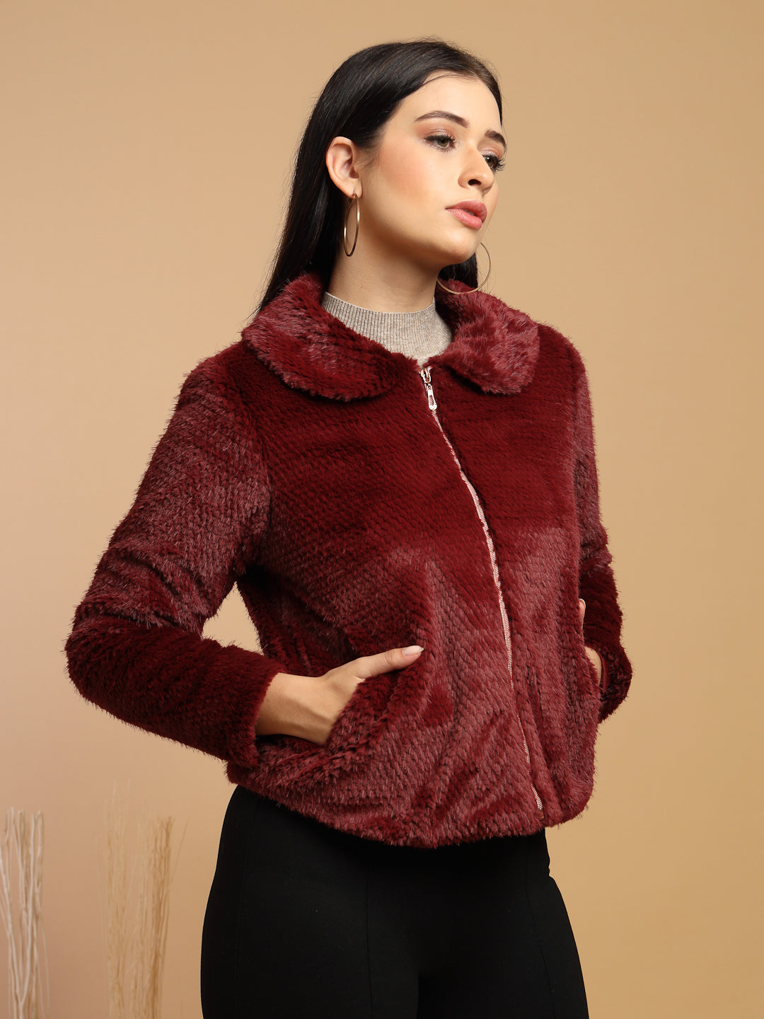 Wine Regular Fit Jacket For Gipsy Woman Stylish and Cozy Winter Collection
