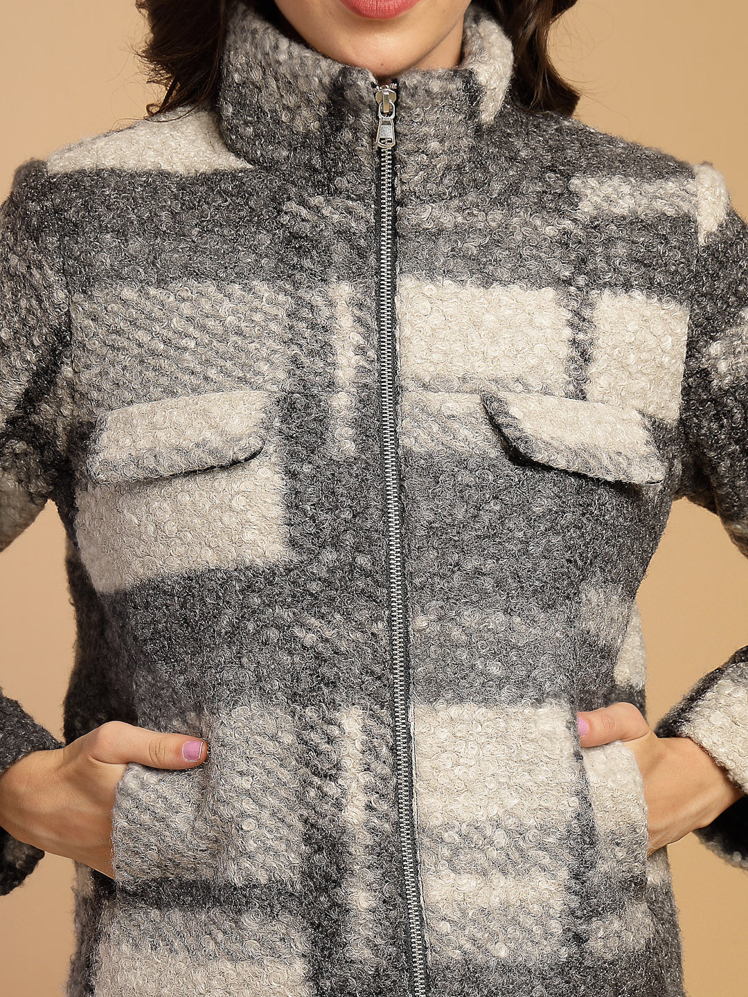 Grey Regular Fit Jacket For Gipsy Woman Stylish and Cozy Winter Collection