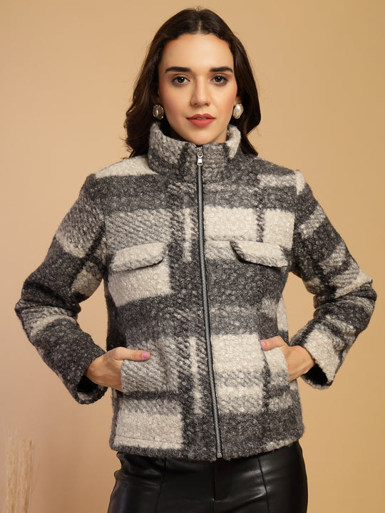 Grey Regular Fit Jacket For Gipsy Woman Stylish and Cozy Winter Collection