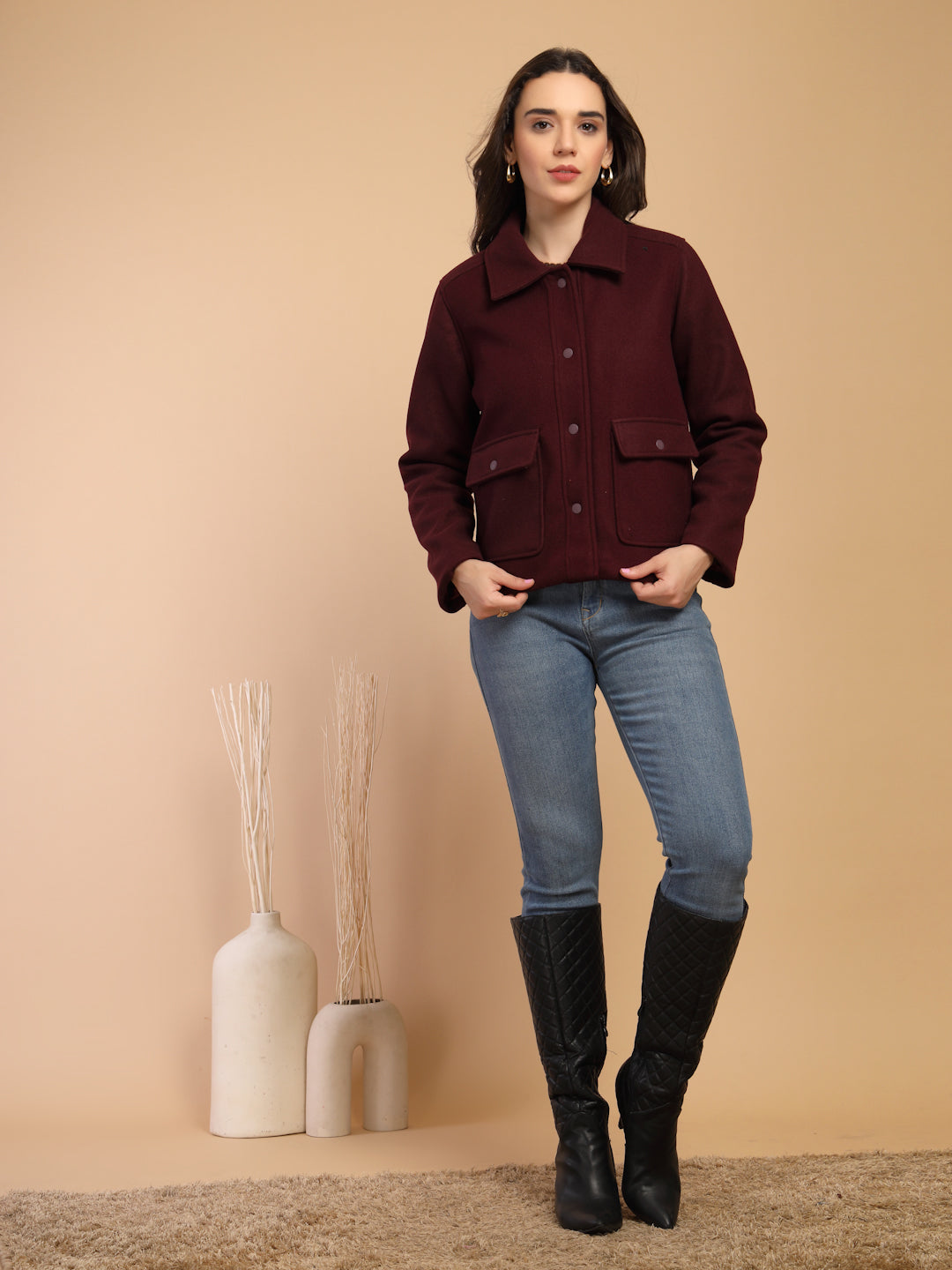 Maroon Jacket For Gipsy Woman Stylish And Cozy Winter Collection