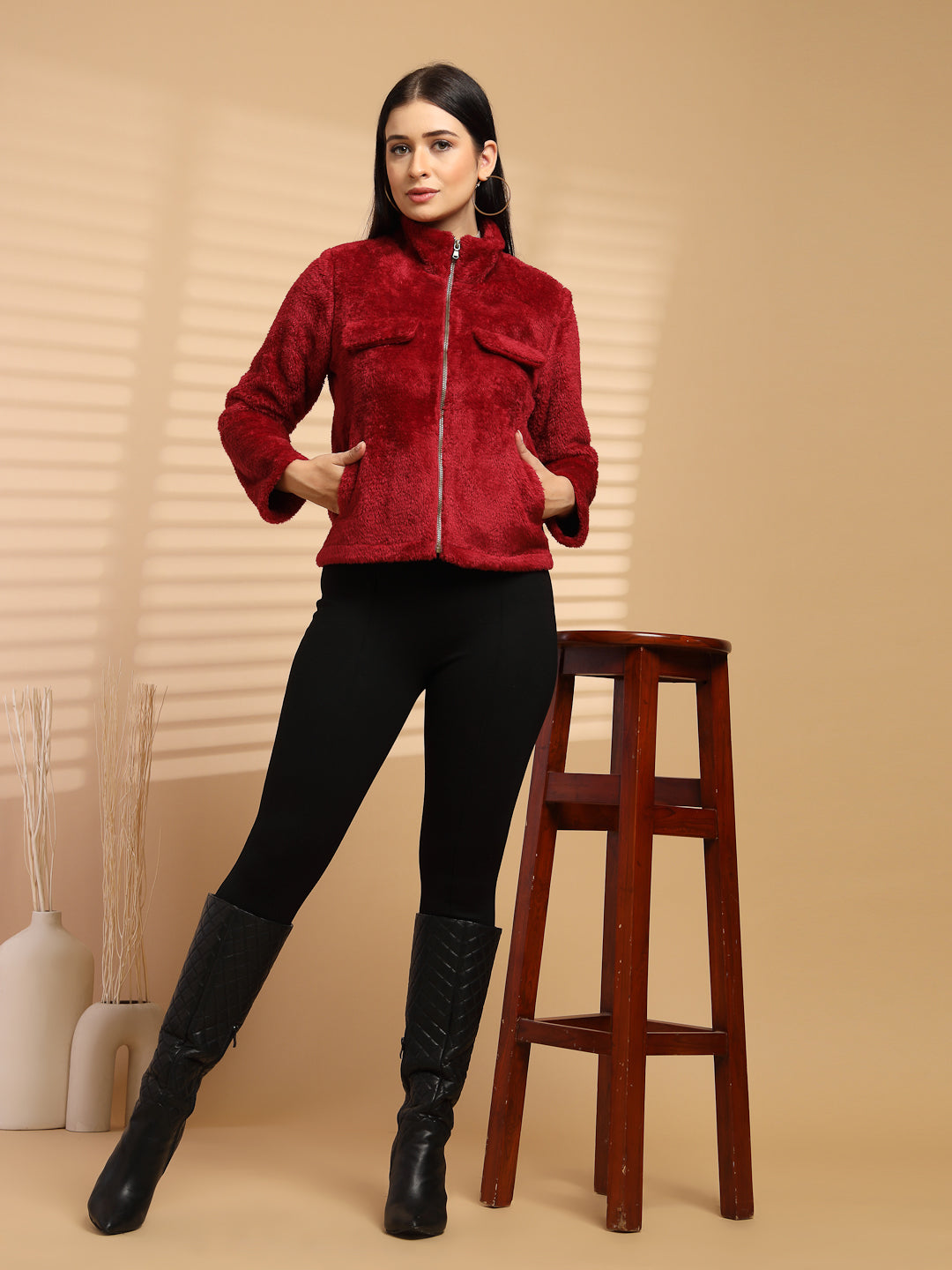 Maroon Regular Fit Jacket For Gipsy Woman Stylish and Cozy Winter Collection