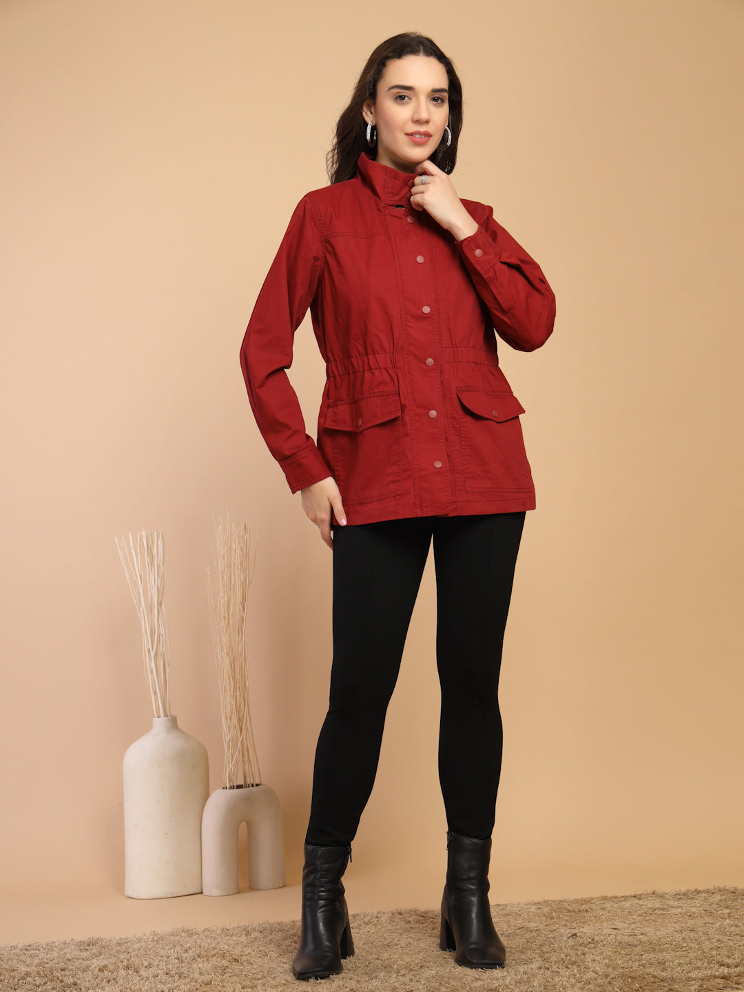 Maroon Jacket For Gipsy Woman Stylish And Cozy Winter Collection