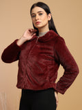 Wine Solid Lapel Collar Jacket