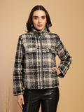 Black Solid High Neck Jacket