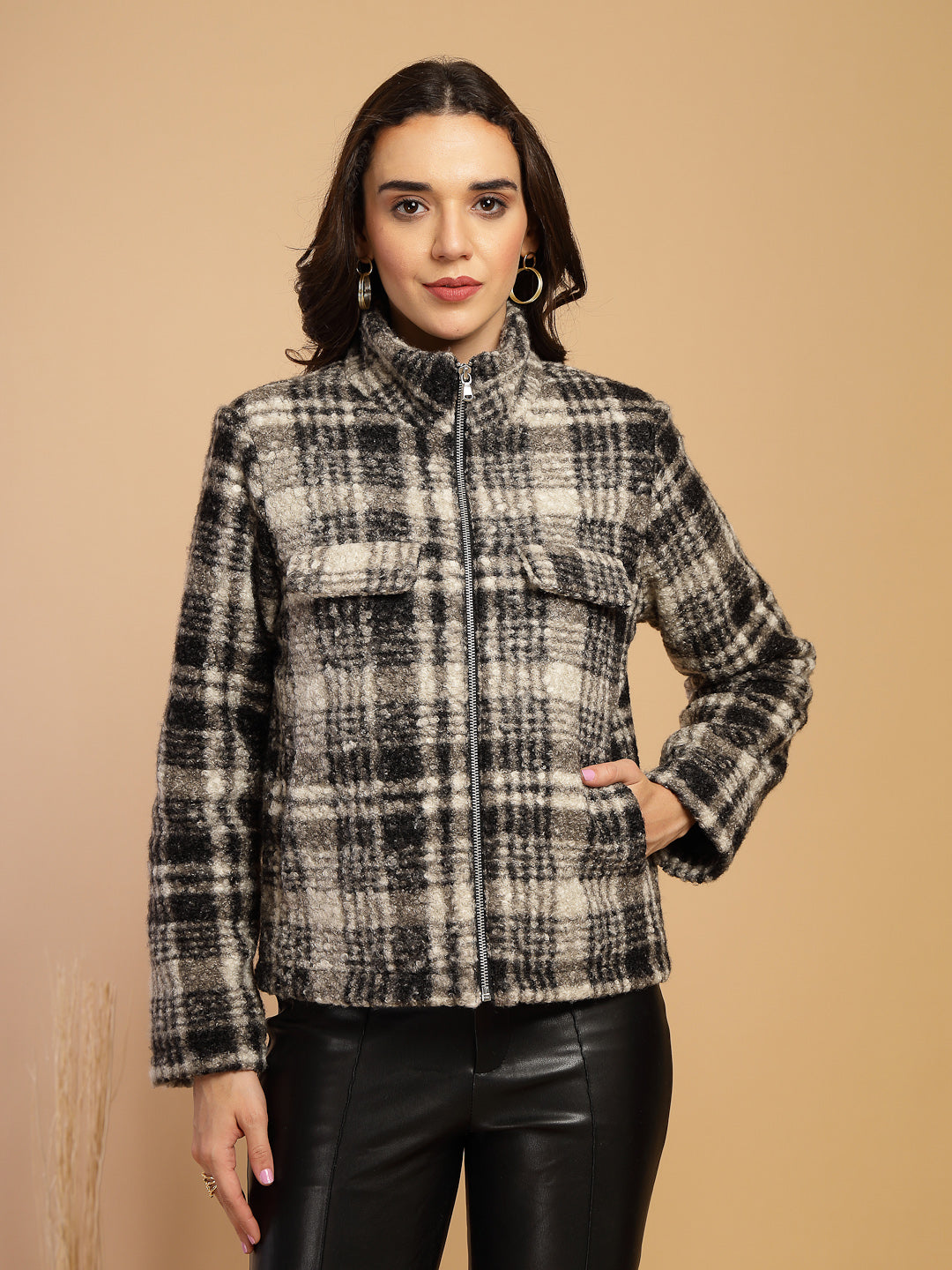 Black Solid High Neck Jacket