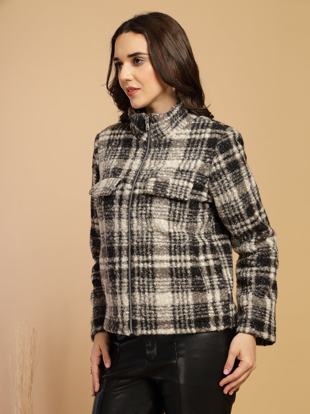 Black Solid High Neck Jacket