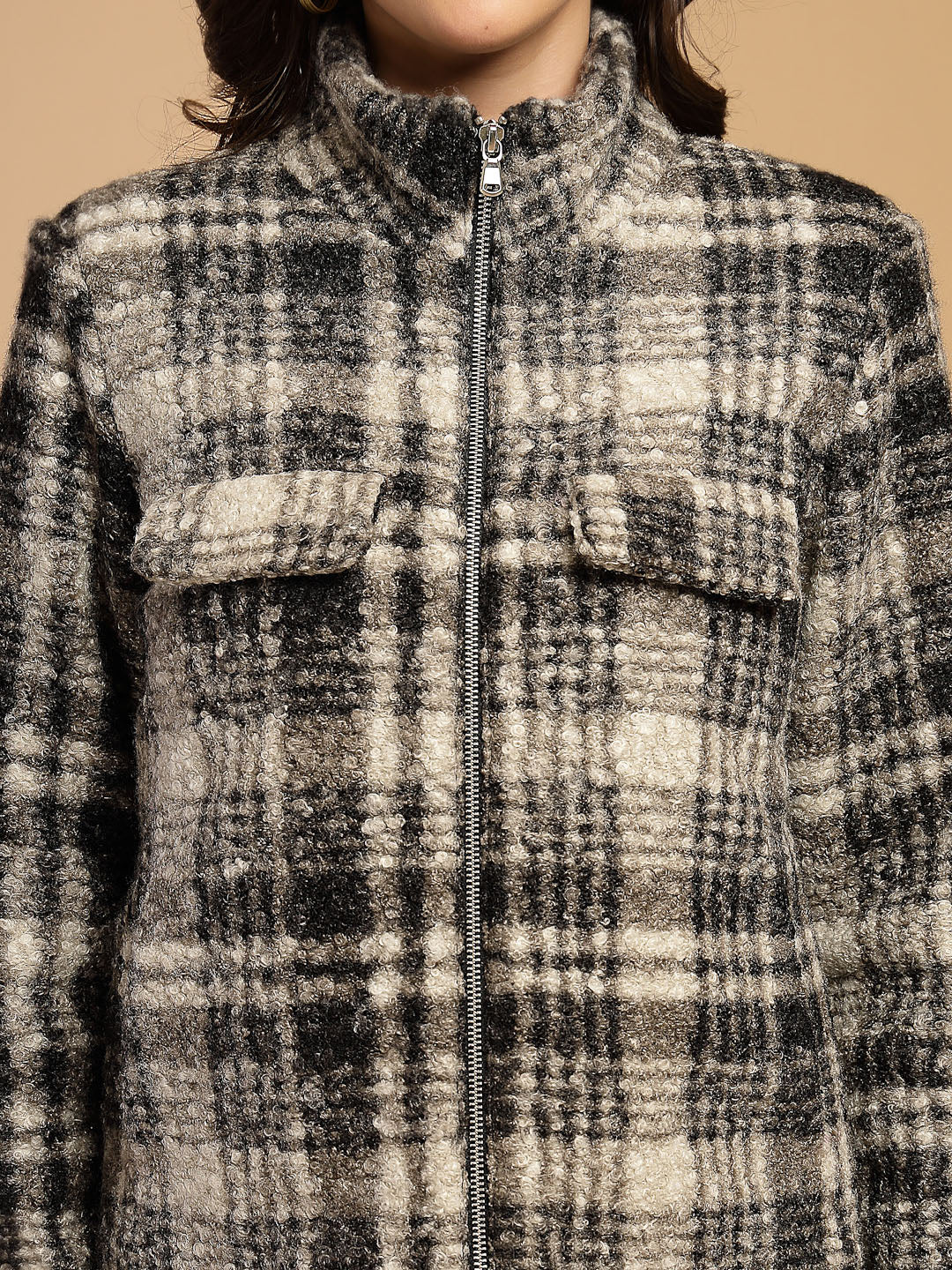 Black Solid High Neck Jacket