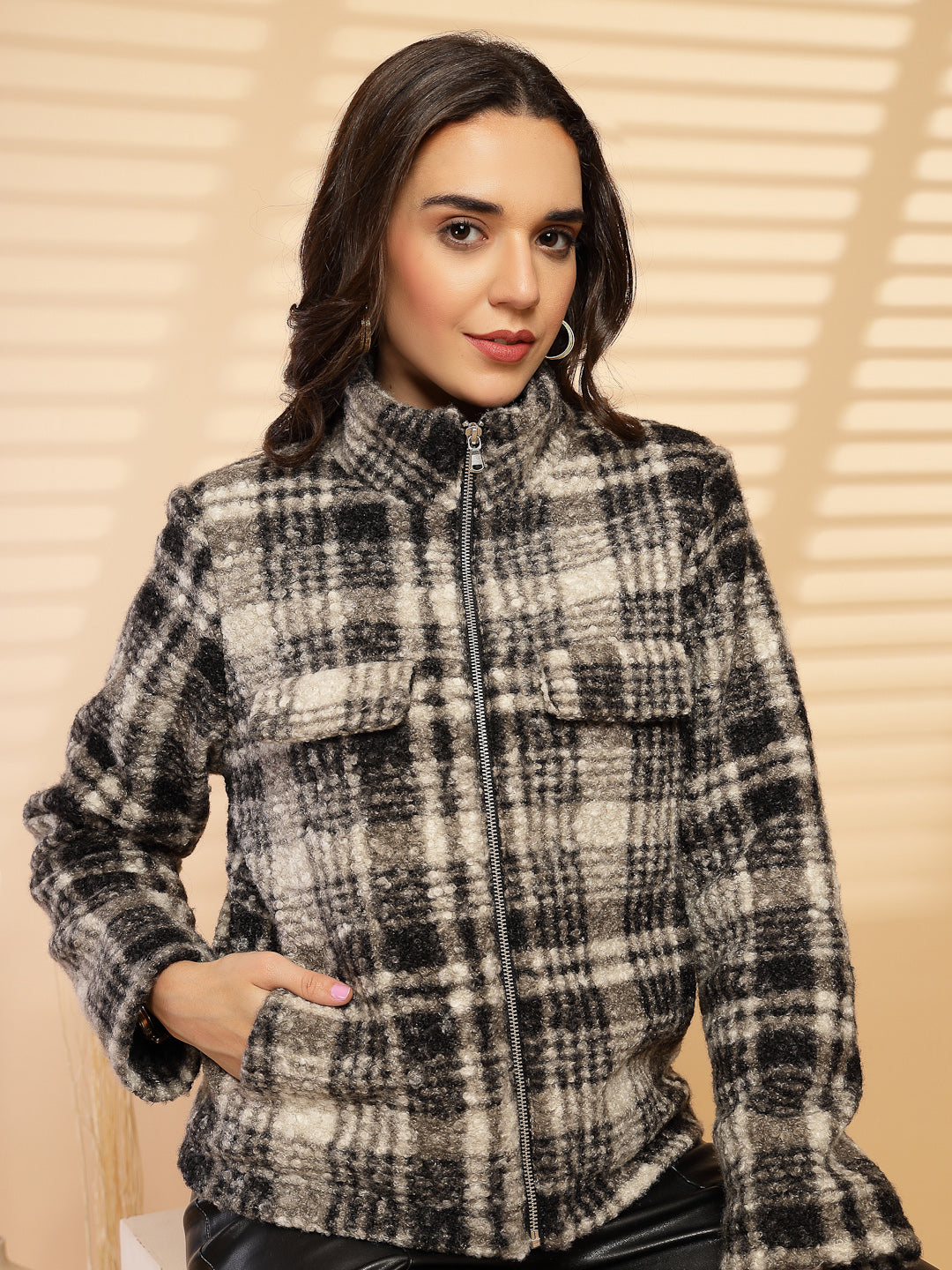 Black Solid High Neck Jacket