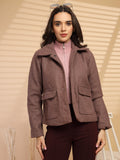 Pink Solid Shirt Collar Button Jacket