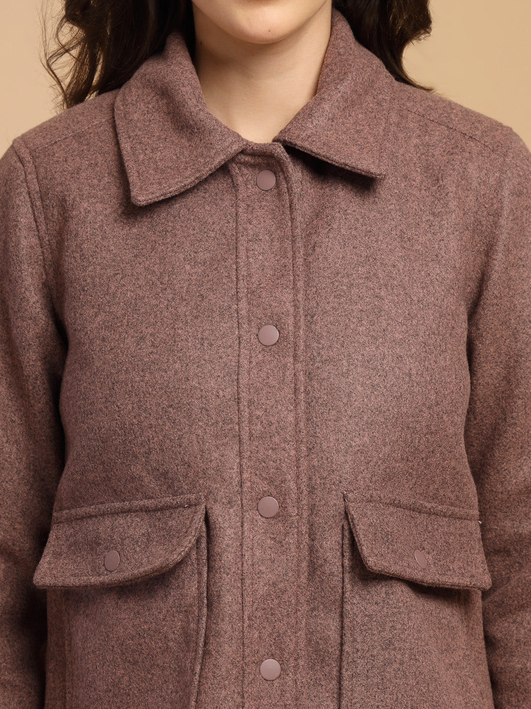 Pink Solid Shirt Collar Button Jacket