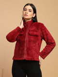 Maroon Solid High Neck Jacket