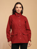 Maroon Solid High Neck Jacket