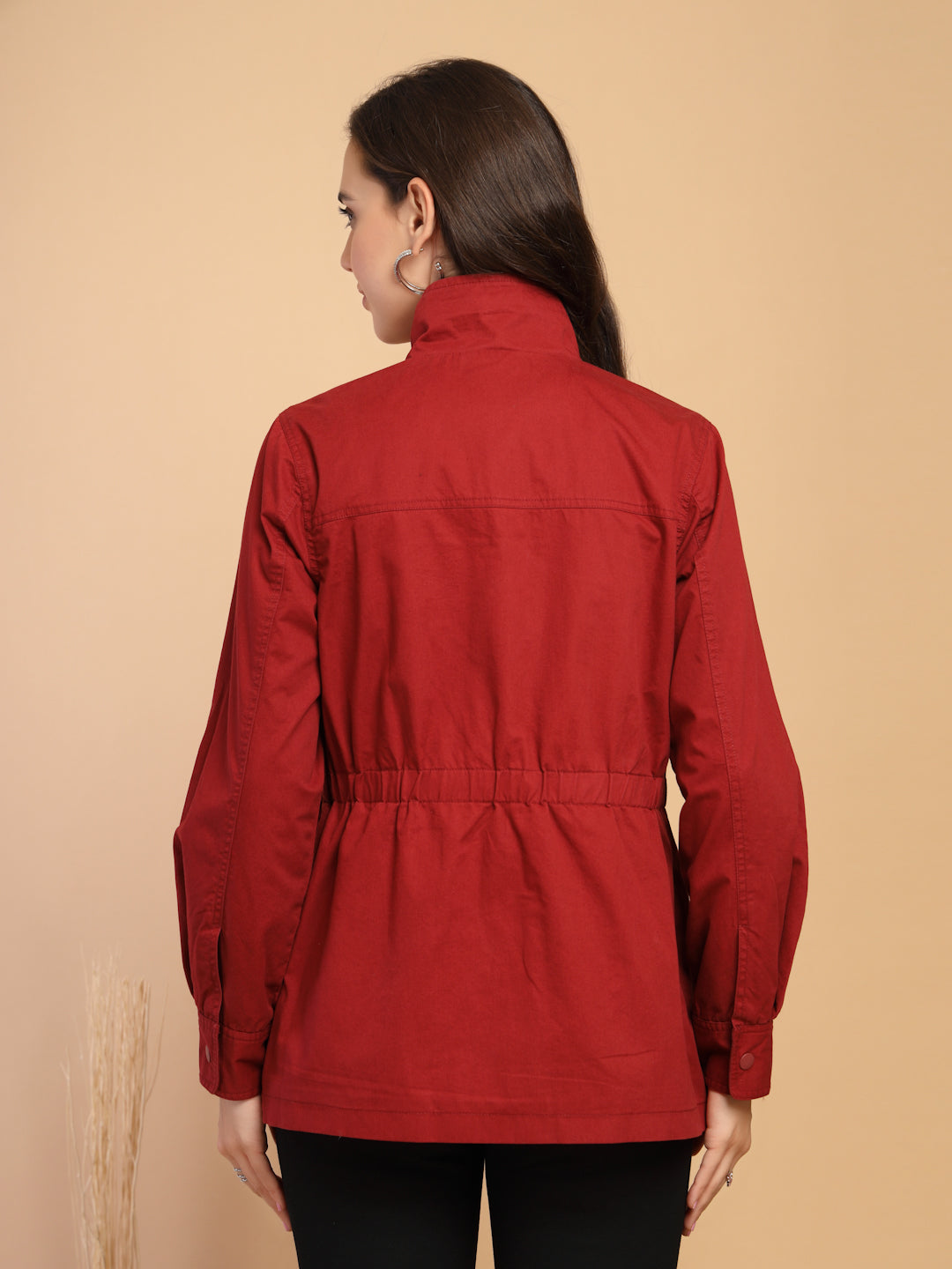 Maroon Solid High Neck Jacket