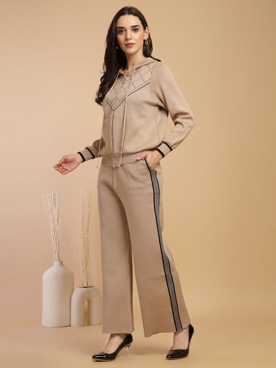 Beige & Black Regular Fit Co-ord Set For Gipsy Woman Stylish and Cozy Winter Collection