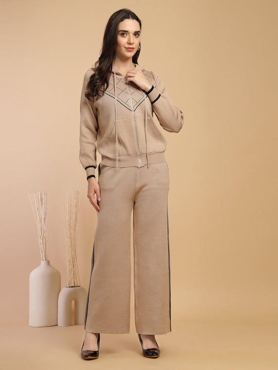 Beige & Black Regular Fit Co-ord Set For Gipsy Woman Stylish and Cozy Winter Collection