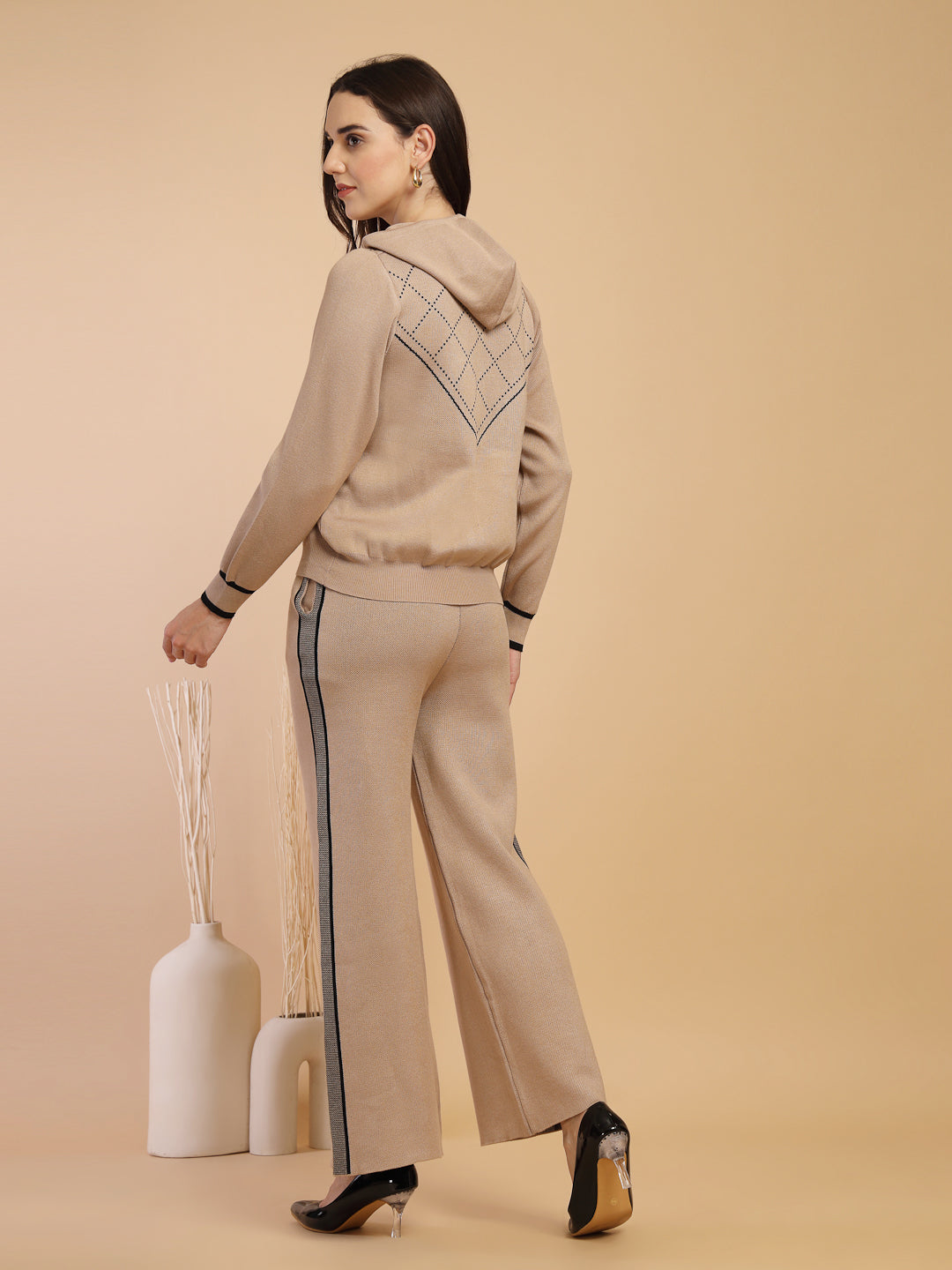 Beige & Black Regular Fit Co-ord Set For Gipsy Woman Stylish and Cozy Winter Collection